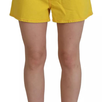 Algodón amarillo de la cintura alta de la cintura hotpantos pantalones cortos