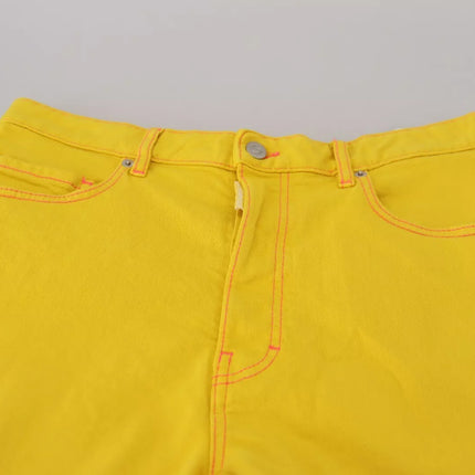 Algodón amarillo de la cintura alta de la cintura hotpantos pantalones cortos