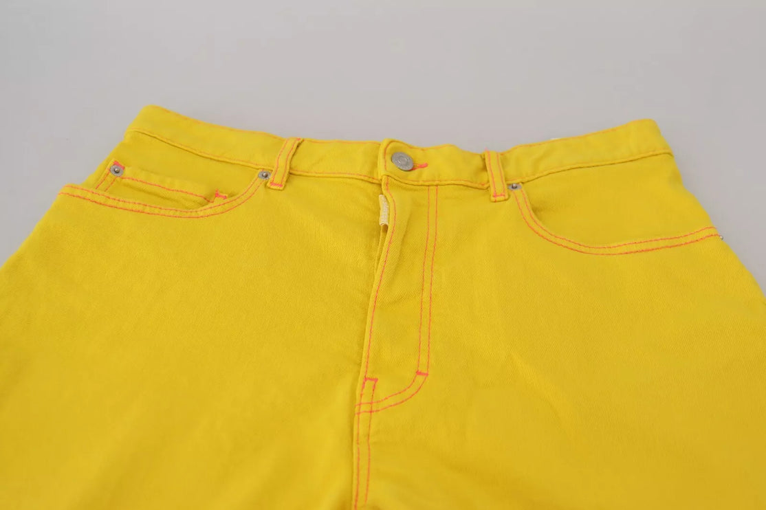 Pantaloncini da hotpants da donna larghi di cotone giallo