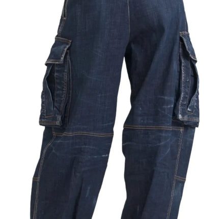 Jeans de mezclilla de carga de algodón de cintura azul