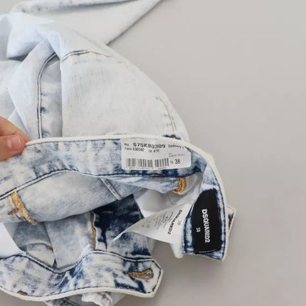 Lichtblauwe katoenen hoge taille rechte denim jeans