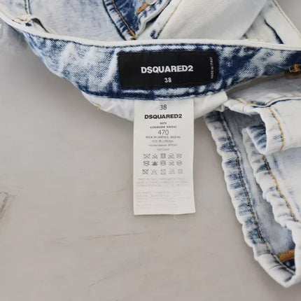 Lichtblauwe katoenen hoge taille rechte denim jeans