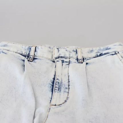 Lichtblauwe katoenen hoge taille rechte denim jeans