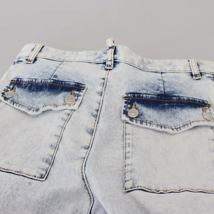 Lichtblauwe katoenen hoge taille rechte denim jeans