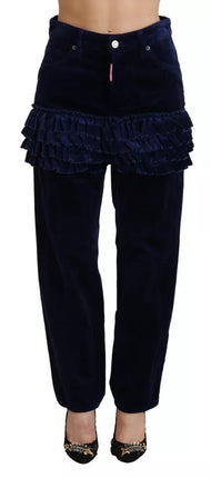 Blue Ruffles Highwaist Cotton Denim Boston Fit Pants