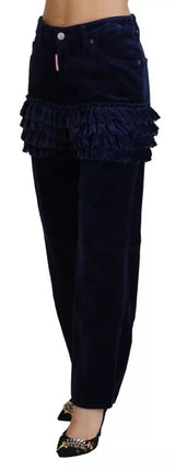 Blue Ruffles Highwaist Cotton Denim Boston Fit Pants