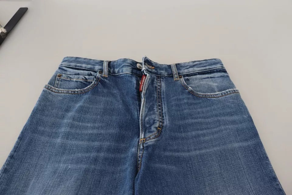 Jeans de mezclilla recta de cintura alta y angustiada