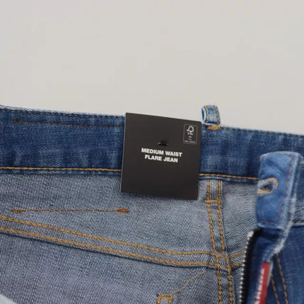 Blauw gewassen katoen midden taille uitlopende denimjeans