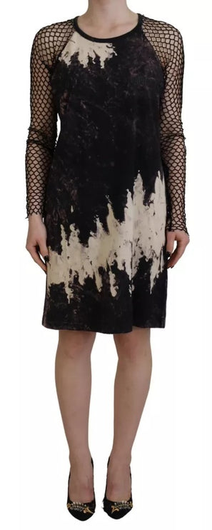 Black Tie Dye Mesh Lange mouwen katoenen schakeljurk