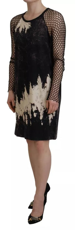 Black Tie Dye Mesh Lange mouwen katoenen schakeljurk