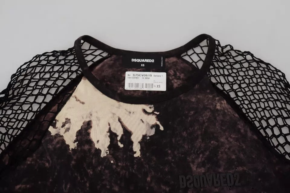 Black Tie Dye Mesh Lange mouwen katoenen schakeljurk