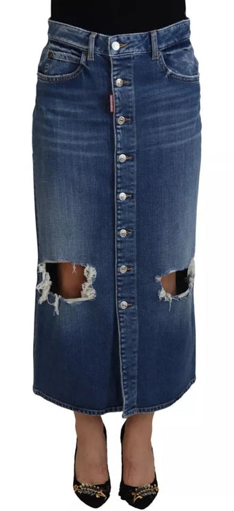 Blauw noodlijdende hoge taille potlood gesneden denimrok