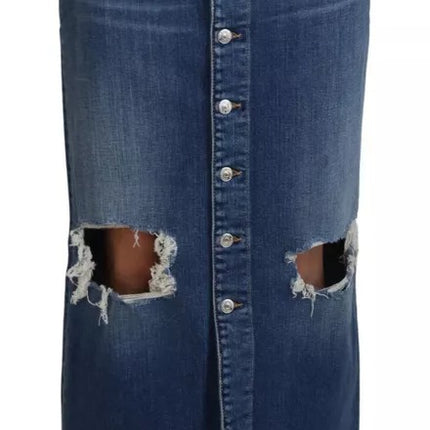 Blauw noodlijdende hoge taille potlood gesneden denimrok