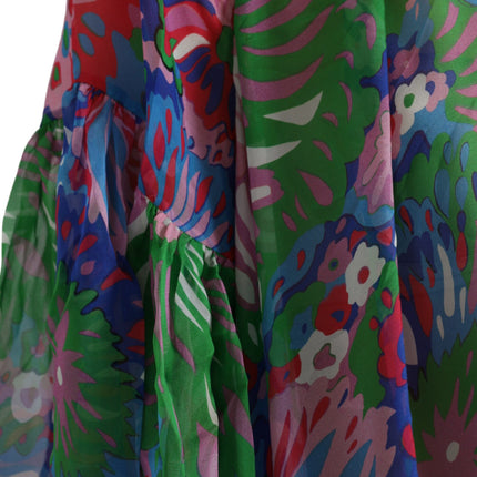 Veelkleurige bloemen zijden kaftan maxi jurk