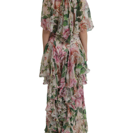 Robe maxi à plusieurs niveaux à plusieurs niveaux de soie florale multicolore