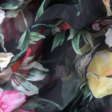 Zwarte bloemen Silk A-lijn mouwloze jurk