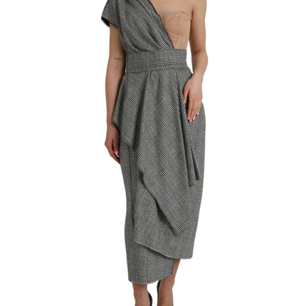 Gray Beige Layered One Shoulder Maxi Dress