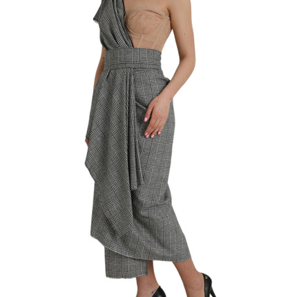 Gray Beige Layered One Shoulder Maxi Dress