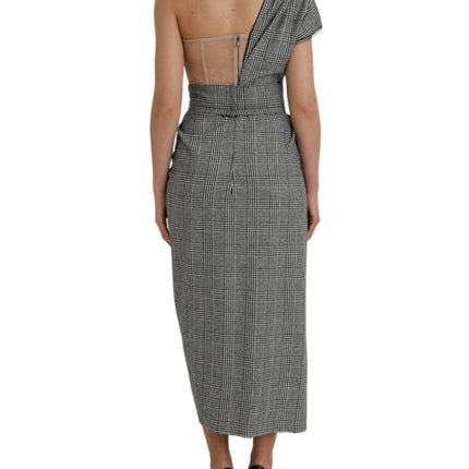 Gray Beige Layered One Shoulder Maxi Dress