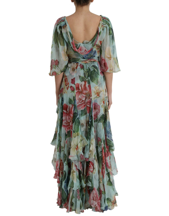 Robe maxi à imprimé floral bleu