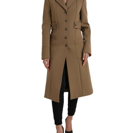 Brown Button Down Long Trench Coat Jacket