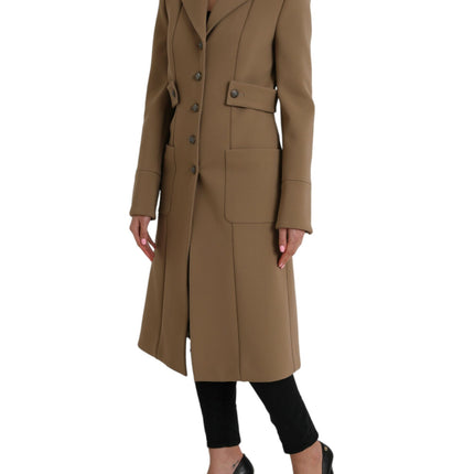 Brown Button Down Long Trench Coat Jacket