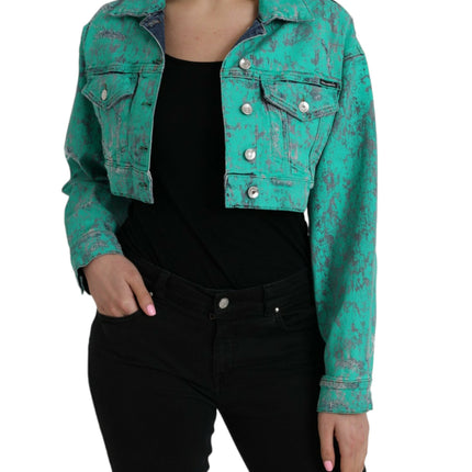 Veste en jean recadré en coton vert