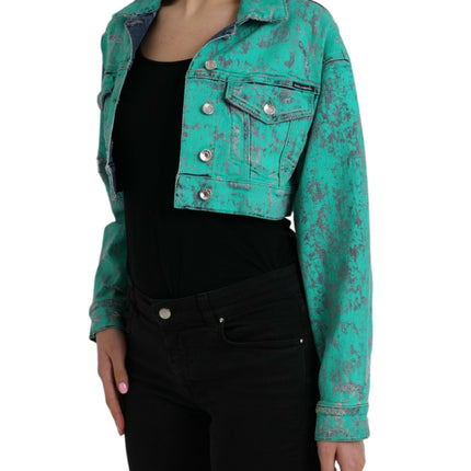 Veste en jean recadré en coton vert