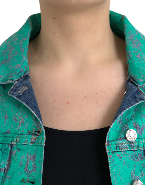 Veste en jean recadré en coton vert