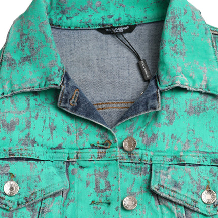 Veste en jean recadré en coton vert