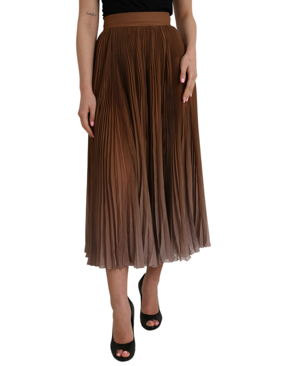 Bruine polyester geplooide hoge taille midi rok