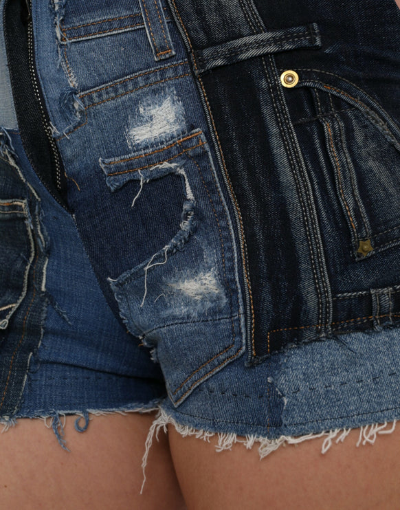 Blauw patchwork katoenen denim hot pants kort