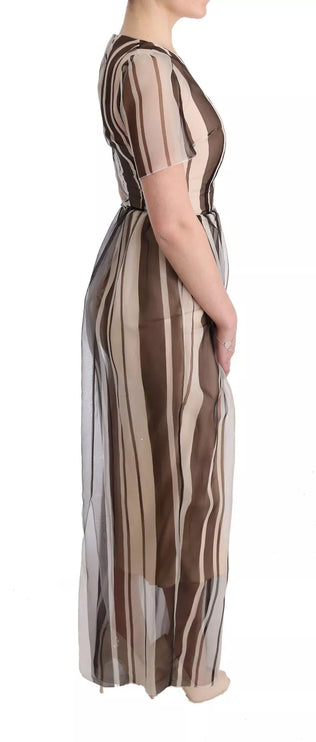 Robe de gaine de soie rayée brune beige brune