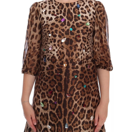 Leopard Silk Wol Crystal Shift Dress