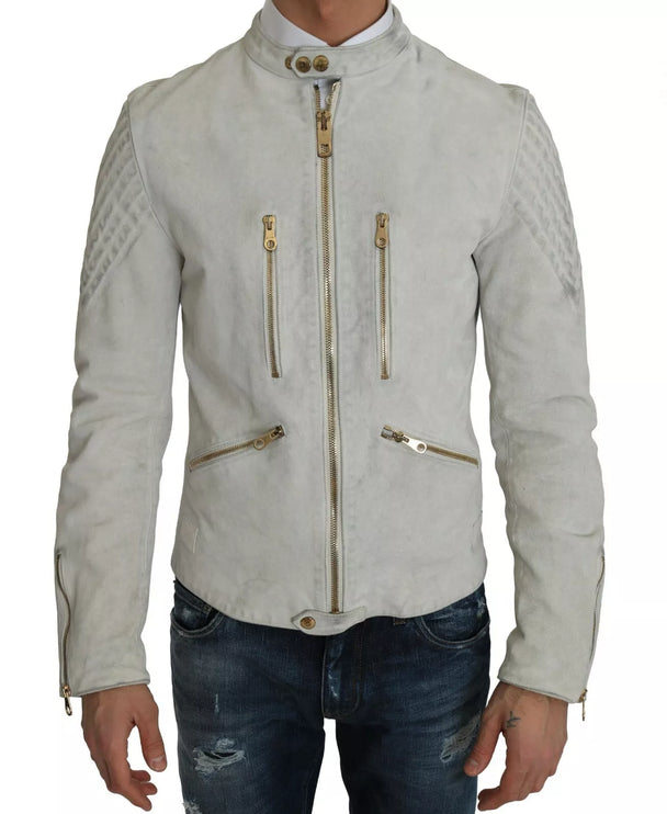 Chaqueta de motocicleta de motociclista de cuero blanco