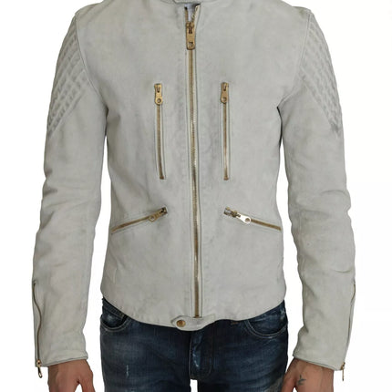 Chaqueta de motocicleta de motociclista de cuero blanco