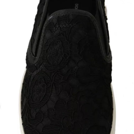 Black Lace Leather Logo platte slip-on sneakers