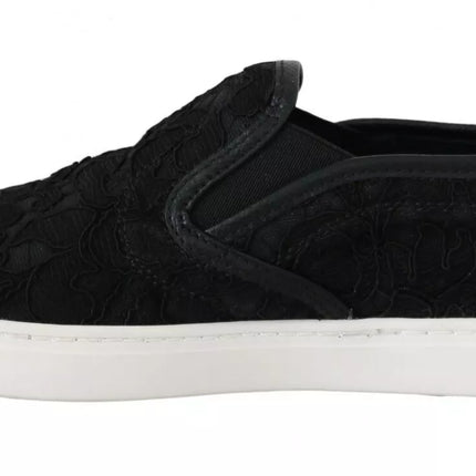 Black Lace Leather Logo platte slip-on sneakers