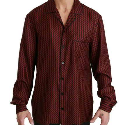 Camisa casual de patrón de zigzag rojo negro