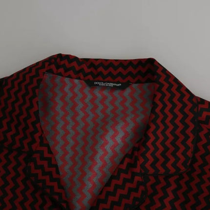 Camisa casual de patrón de zigzag rojo negro