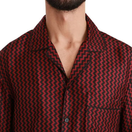 Camisa casual de patrón de zigzag rojo negro