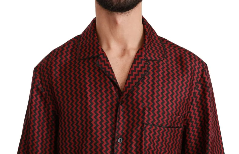 Camisa casual de patrón de zigzag rojo negro