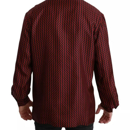 Camisa casual de patrón de zigzag rojo negro