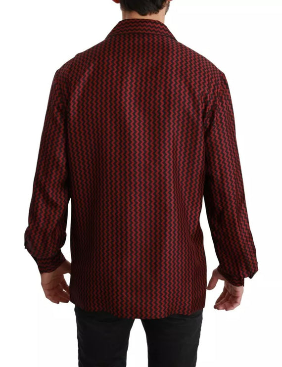 Camisa casual de patrón de zigzag rojo negro