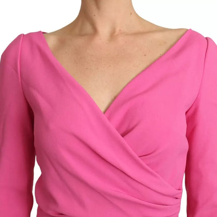 Pink Plunging Bodycon Sheath Mini Rayon Dress