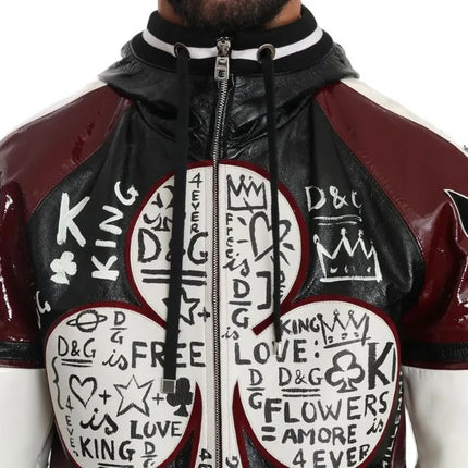 Chaqueta de cuero con capucha negra Burdeos DG King of Love