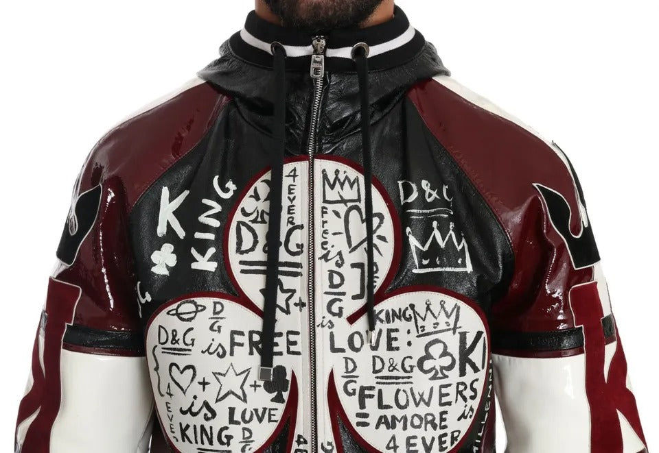 Chaqueta de cuero con capucha negra Burdeos DG King of Love