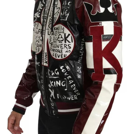 Chaqueta de cuero con capucha negra Burdeos DG King of Love