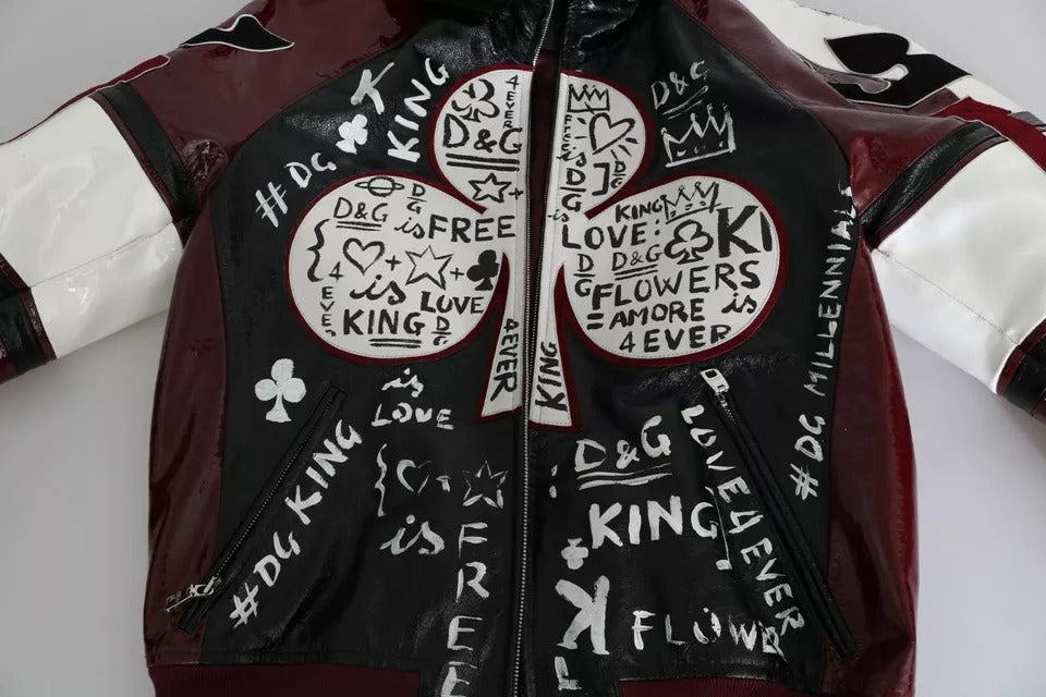 Chaqueta de cuero con capucha negra Burdeos DG King of Love