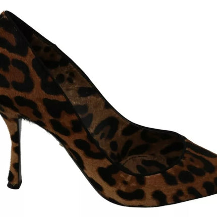 Brown Leopard Pony Hair Heels Pumps Chaussures